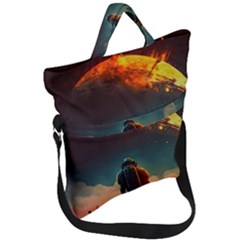 Leadership Alien Soldier Warrior Fantasy Fold Over Handle Tote Bag by Ravend