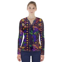 Background Graphic V-neck Long Sleeve Top by Ravend