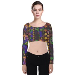 Background Graphic Velvet Long Sleeve Crop Top by Ravend