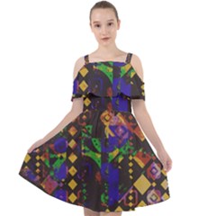 Background Graphic Cut Out Shoulders Chiffon Dress by Ravend