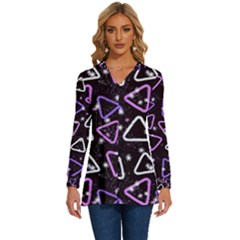 Abstract Background Graphic Pattern Long Sleeve Drawstring Hooded Top by Ravend