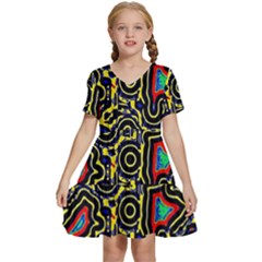 Background Graphic Art Kids  Short Sleeve Tiered Mini Dress by Ravend