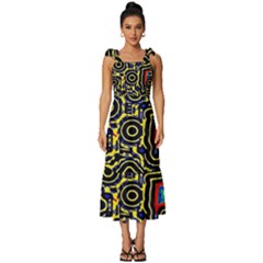 Background Graphic Art Tie-strap Tiered Midi Chiffon Dress by Ravend