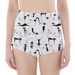 Pattern Cats Black Feline Kitten High-waisted Bikini Bottoms by Ravend