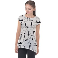 Pattern Cats Black Feline Kitten Cap Sleeve High Low Top by Ravend