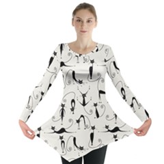 Pattern Cats Black Feline Kitten Long Sleeve Tunic  by Ravend