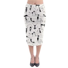 Pattern Cats Black Feline Kitten Midi Pencil Skirt by Ravend