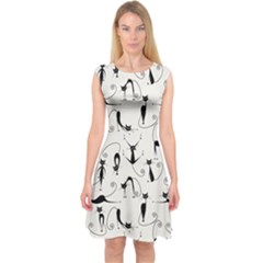 Pattern Cats Black Feline Kitten Capsleeve Midi Dress by Ravend