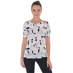 Pattern Cats Black Feline Kitten Shoulder Cut Out Short Sleeve Top by Ravend