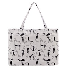 Pattern Cats Black Feline Kitten Zipper Medium Tote Bag by Ravend