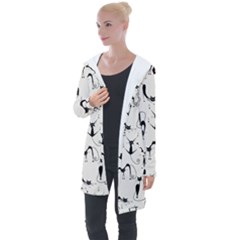 Pattern Cats Black Feline Kitten Longline Hooded Cardigan by Ravend