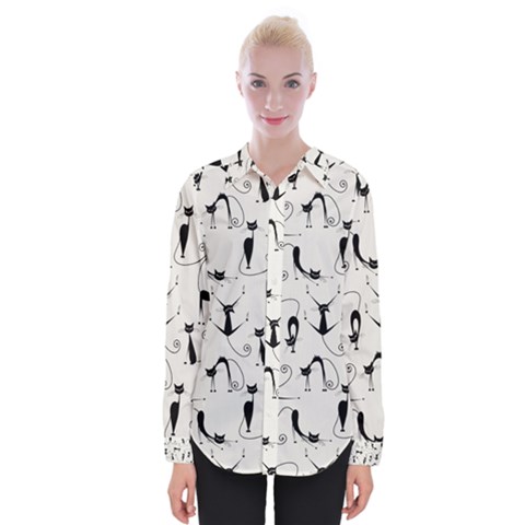 Pattern Cats Black Feline Kitten Womens Long Sleeve Shirt by Ravend