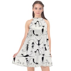 Pattern Cats Black Feline Kitten Halter Neckline Chiffon Dress  by Ravend