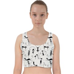 Pattern Cats Black Feline Kitten Velvet Racer Back Crop Top by Ravend