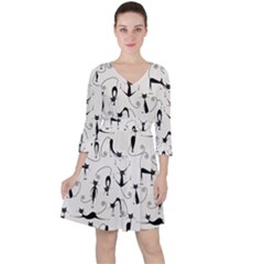 Pattern Cats Black Feline Kitten Quarter Sleeve Ruffle Waist Dress by Ravend