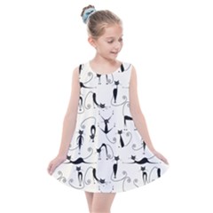 Pattern Cats Black Feline Kitten Kids  Summer Dress by Ravend