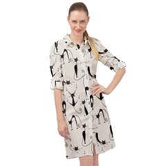 Pattern Cats Black Feline Kitten Long Sleeve Mini Shirt Dress by Ravend