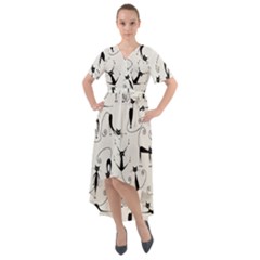 Pattern Cats Black Feline Kitten Front Wrap High Low Dress by Ravend