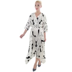 Pattern Cats Black Feline Kitten Quarter Sleeve Wrap Front Maxi Dress by Ravend