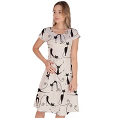 Pattern Cats Black Feline Kitten Classic Short Sleeve Dress by Ravend