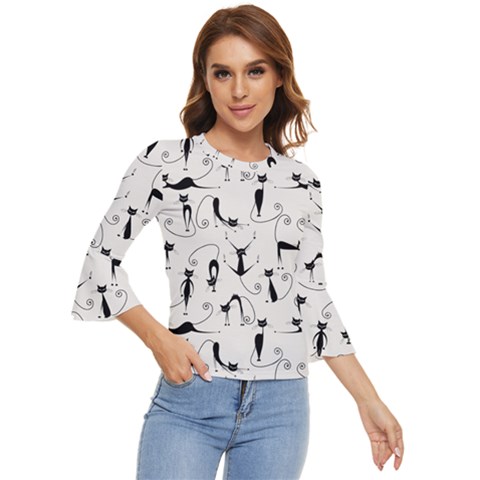 Pattern Cats Black Feline Kitten Bell Sleeve Top by Ravend