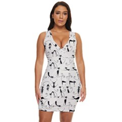 Pattern Cats Black Feline Kitten Draped Bodycon Dress by Ravend