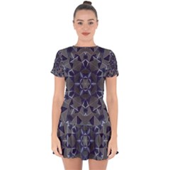 Kaleidoscope Geometric Pattern Drop Hem Mini Chiffon Dress