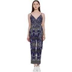 Kaleidoscope Geometric Pattern V-neck Spaghetti Strap Tie Front Jumpsuit by Ravend