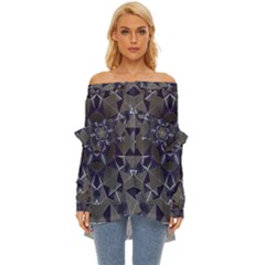 Kaleidoscope Geometric Pattern Off Shoulder Chiffon Pocket Shirt by Ravend