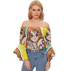 Nami Lovers Money Off Shoulder Flutter Bell Sleeve Top