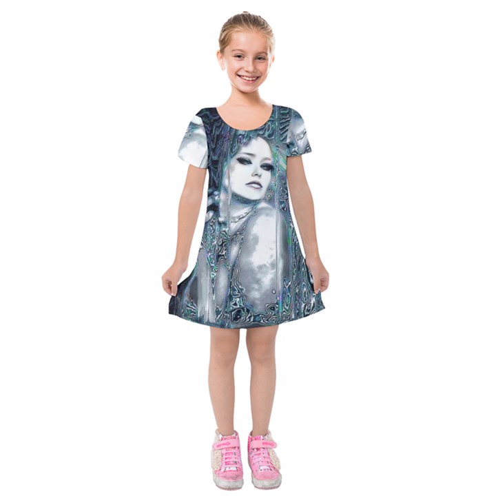 Sapphire Slime Kids  Short Sleeve Velvet Dress