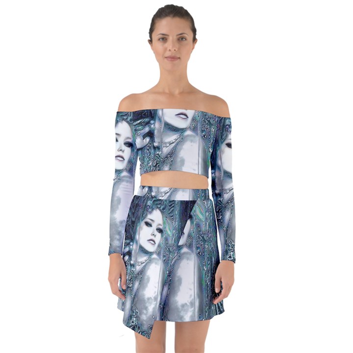 Sapphire Slime Off Shoulder Top with Skirt Set