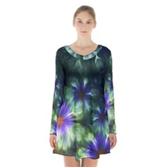 Fractalflowers Long Sleeve Velvet V-neck Dress by Sparkle