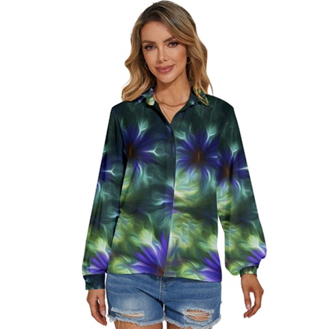 Fractalflowers Women s Long Sleeve Button Down Shirt by Sparkle