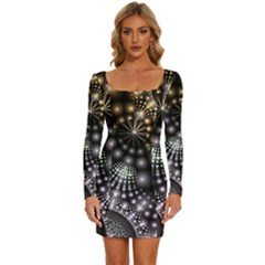 Digitalart Balls Long Sleeve Square Neck Bodycon Velour Dress by Sparkle