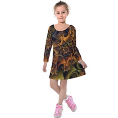 Digitalartflower Kids  Long Sleeve Velvet Dress