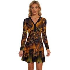 Digitalartflower Long Sleeve Deep V Mini Dress  by Sparkle