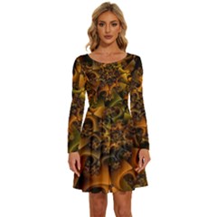 Digitalartflower Long Sleeve Wide Neck Velour Dress by Sparkle