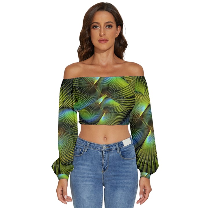 Digitalart  Waves Long Sleeve Crinkled Weave Crop Top