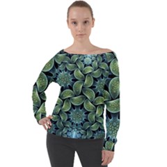 Digitalartflower Off Shoulder Long Sleeve Velour Top by Sparkle