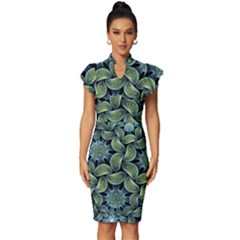 Digitalartflower Vintage Frill Sleeve V-neck Bodycon Dress by Sparkle