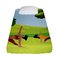 Mother And Daughter Yoga Art Celebrating Motherhood And Bond Between Mom And Daughter  Fitted Sheet (single Size) by SymmekaDesign