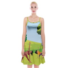 Mother And Daughter Yoga Art Celebrating Motherhood And Bond Between Mom And Daughter  Spaghetti Strap Velvet Dress