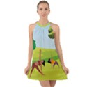 Mother And Daughter Yoga Art Celebrating Motherhood And Bond Between Mom And Daughter. Halter Tie Back Chiffon Dress View1