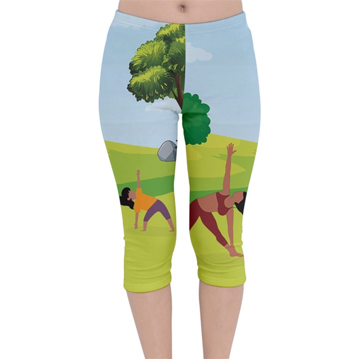 Mother And Daughter Yoga Art Celebrating Motherhood And Bond Between Mom And Daughter. Velvet Capri Leggings 