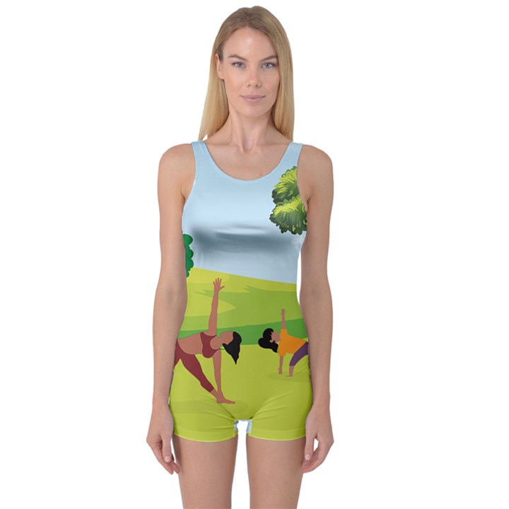 Mother And Daughter Yoga Art Celebrating Motherhood And Bond Between Mom And Daughter. One Piece Boyleg Swimsuit