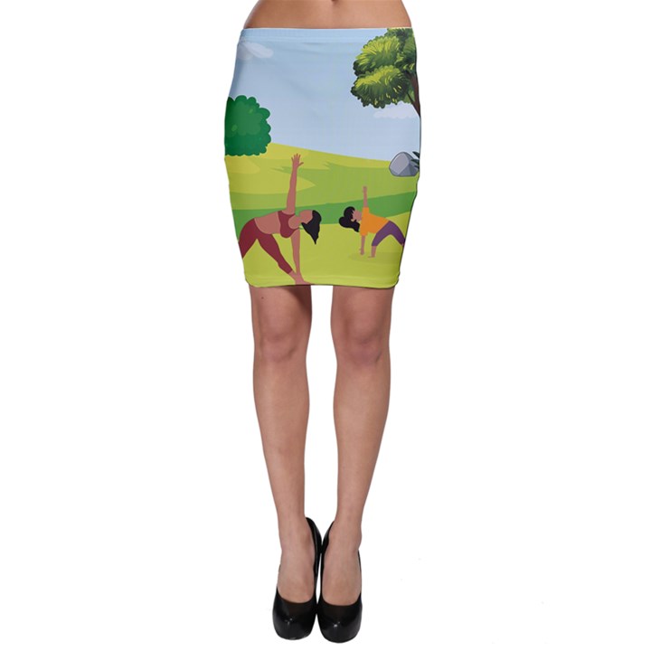 Mother And Daughter Yoga Art Celebrating Motherhood And Bond Between Mom And Daughter. Bodycon Skirt