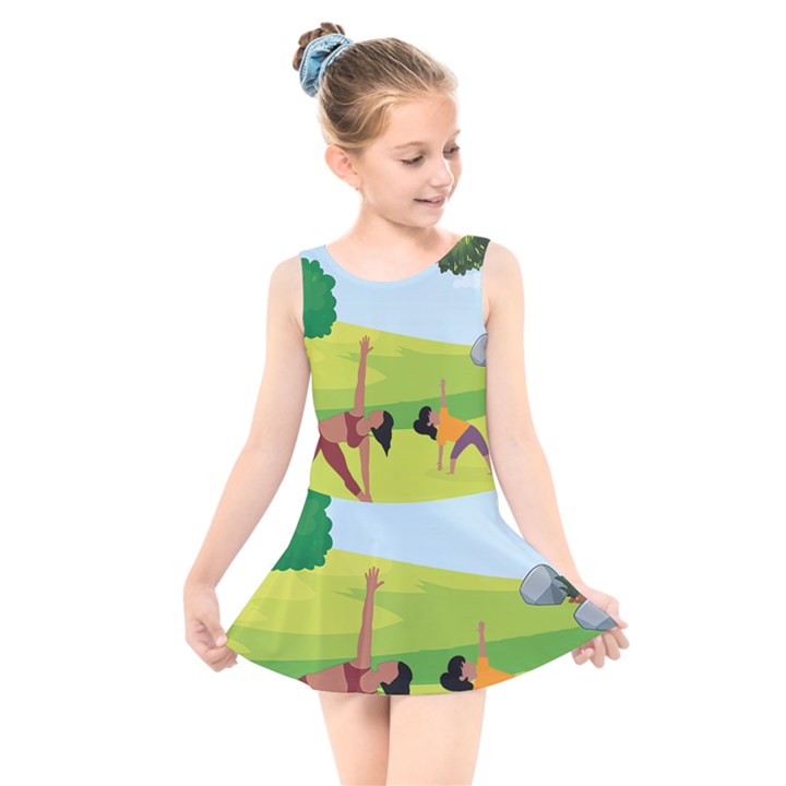 Mother And Daughter Yoga Art Celebrating Motherhood And Bond Between Mom And Daughter. Kids  Skater Dress Swimsuit