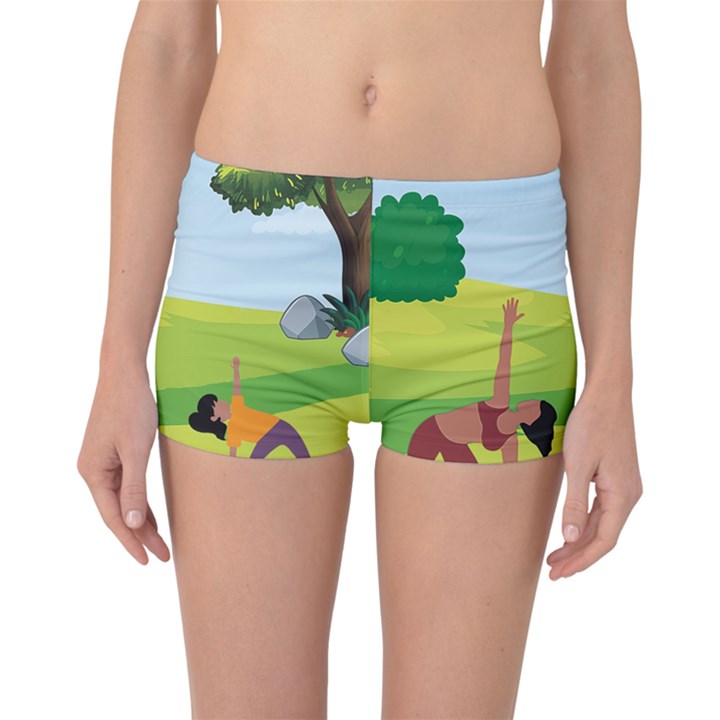 Mother And Daughter Yoga Art Celebrating Motherhood And Bond Between Mom And Daughter. Boyleg Bikini Bottoms