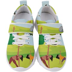 Mother And Daughter Yoga Art Celebrating Motherhood And Bond Between Mom And Daughter  Kids  Velcro Strap Shoes